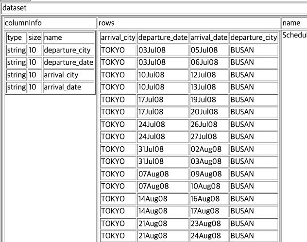 JSON 2 TABLE이 기본 예제 데이터를 표로 변환한 화면